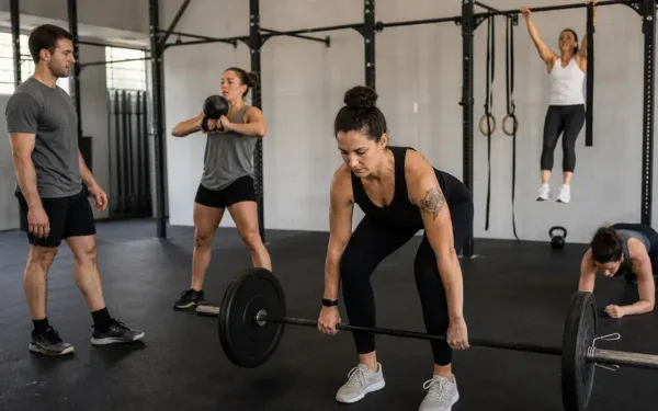 Trening grupowy w boxie CrossFit: sztanga, kettlebell i drążek