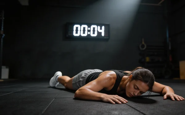 Wyczerpany crossfiter po treningu tabata leżący na podłodze siłowni