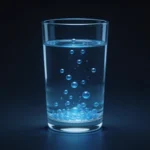 Szklanka wody z bąbelkami wodoru na ciemnym tle