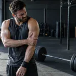 Zawodnik trzymający obolałe ramię na siłowni, zerwany biceps