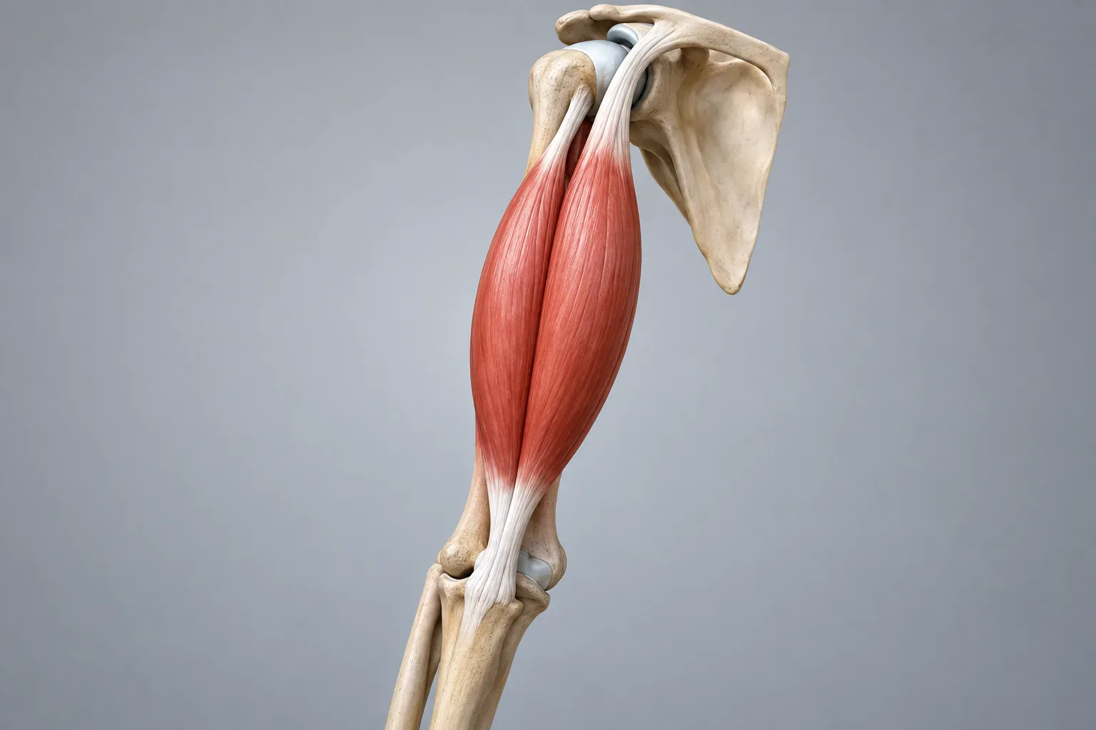 Ilustracja anatomiczna bicepsa ze ścięgnami przy barku i łokciu
